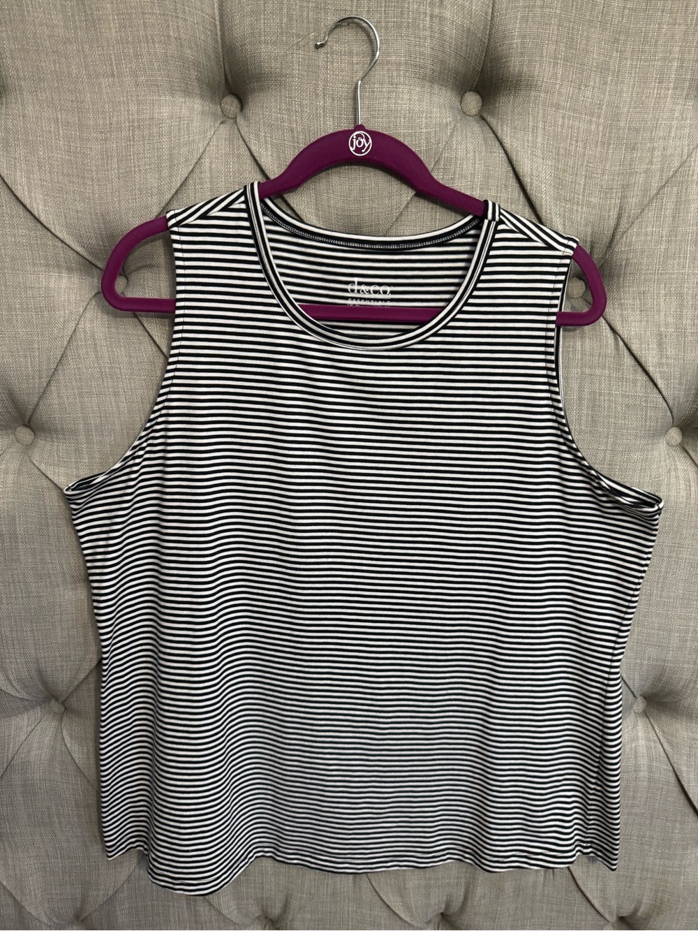 Denim&Co Black & White Striped Tank Top